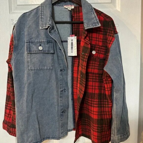 ANDREE BY UNIT Jackets & Blazers - Andree by Unit Denim Buffalo Plaid Shacket I NWT Size Small